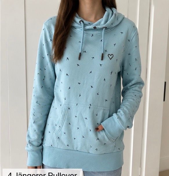 Alife & Kickin Alife & Kickin Veganer Hoodie Gr. S hellblau Vogelmuster & Herz Size S