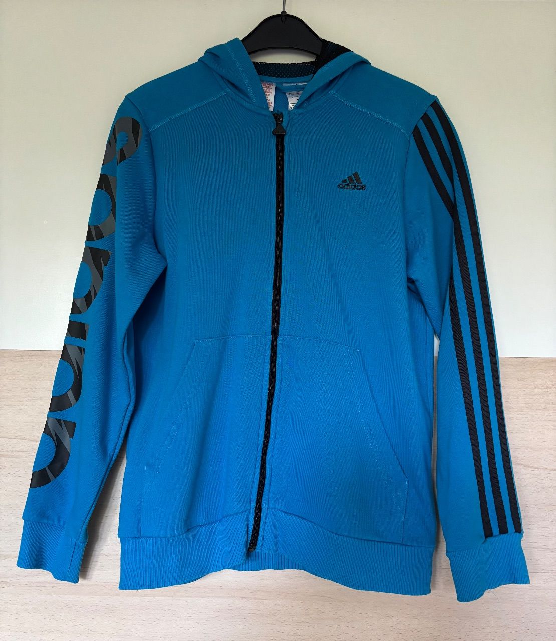 Adidas Sweatshirtjacke | Kapuzenjacke | Hoodie mit Zip blau schwarz - Gr. 164 Size 164