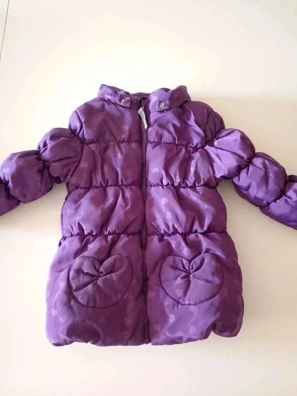 Topomini | Winterjacke | Lila Herzmuster | 80 |Gemütlich mit Fleece ohne Kapuze