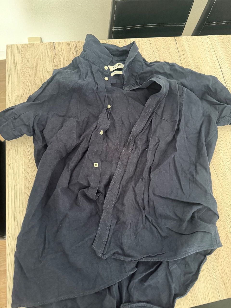 Solid Kurzarm Hemd dunkelblau Leinenoptik Size XL