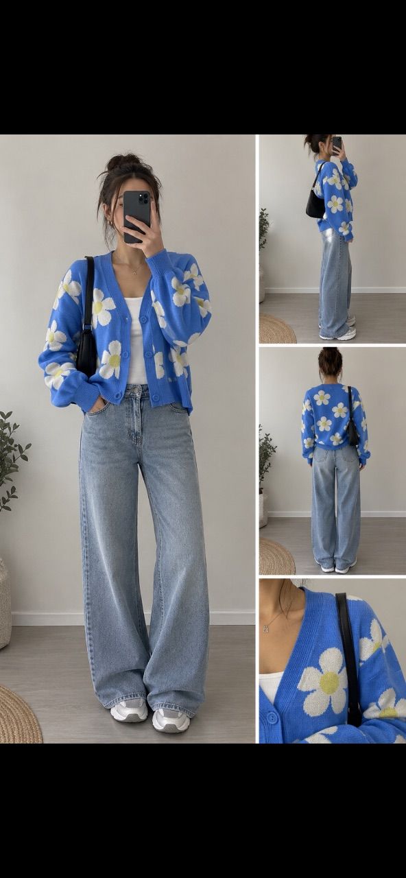 Hailys Blauer Cardigan mit Blumenmuster HailYs Gr. S Size S