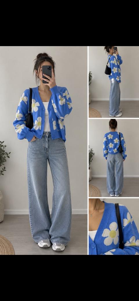 Hailys Blauer Cardigan mit Blumenmuster HailYs Gr. S Size S