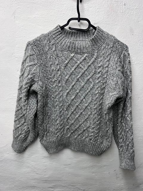 Ever Me Grauer Strickpullover mit Zopfmuster und Perlen Gr.M Size M
