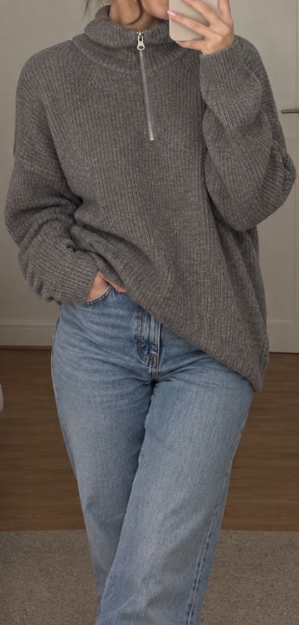 H&M H&M Oversize Pullover mit Reißverschluss lila/grau Size S