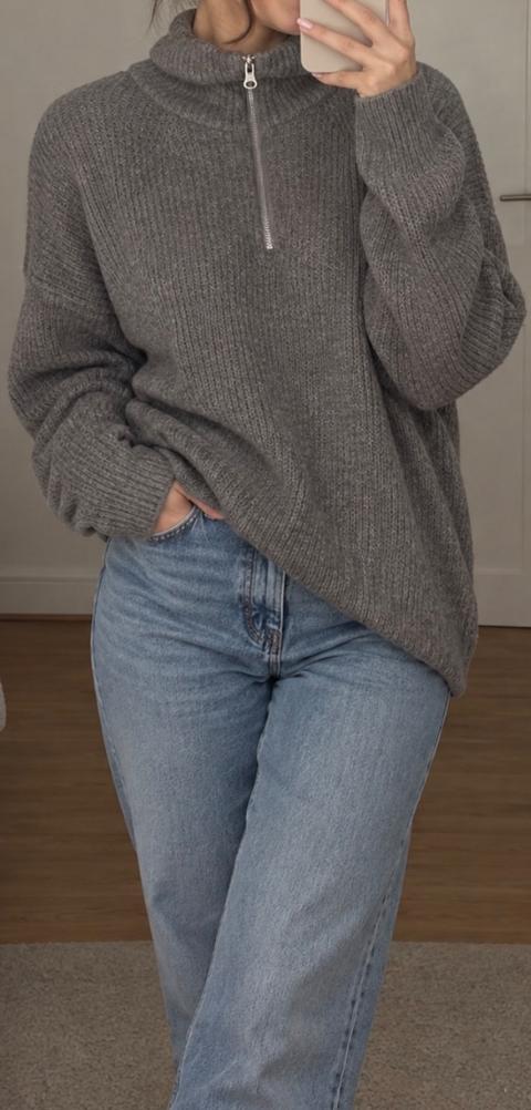 H&M H&M Oversize Pullover mit Reißverschluss lila/grau Size S