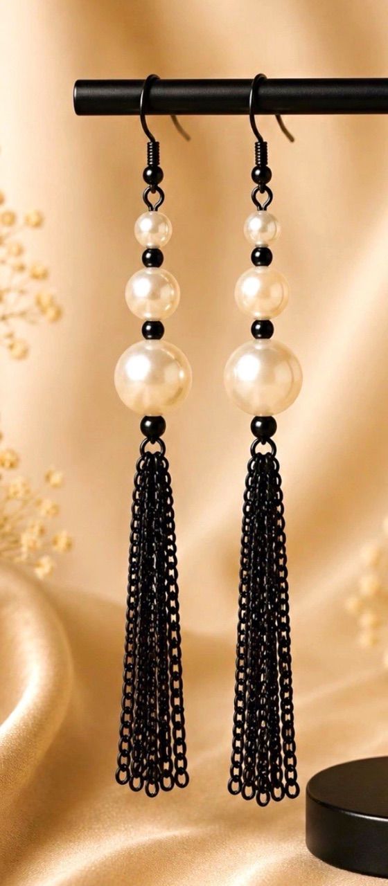 Handmade  Perlen Ohrringe schwarz 