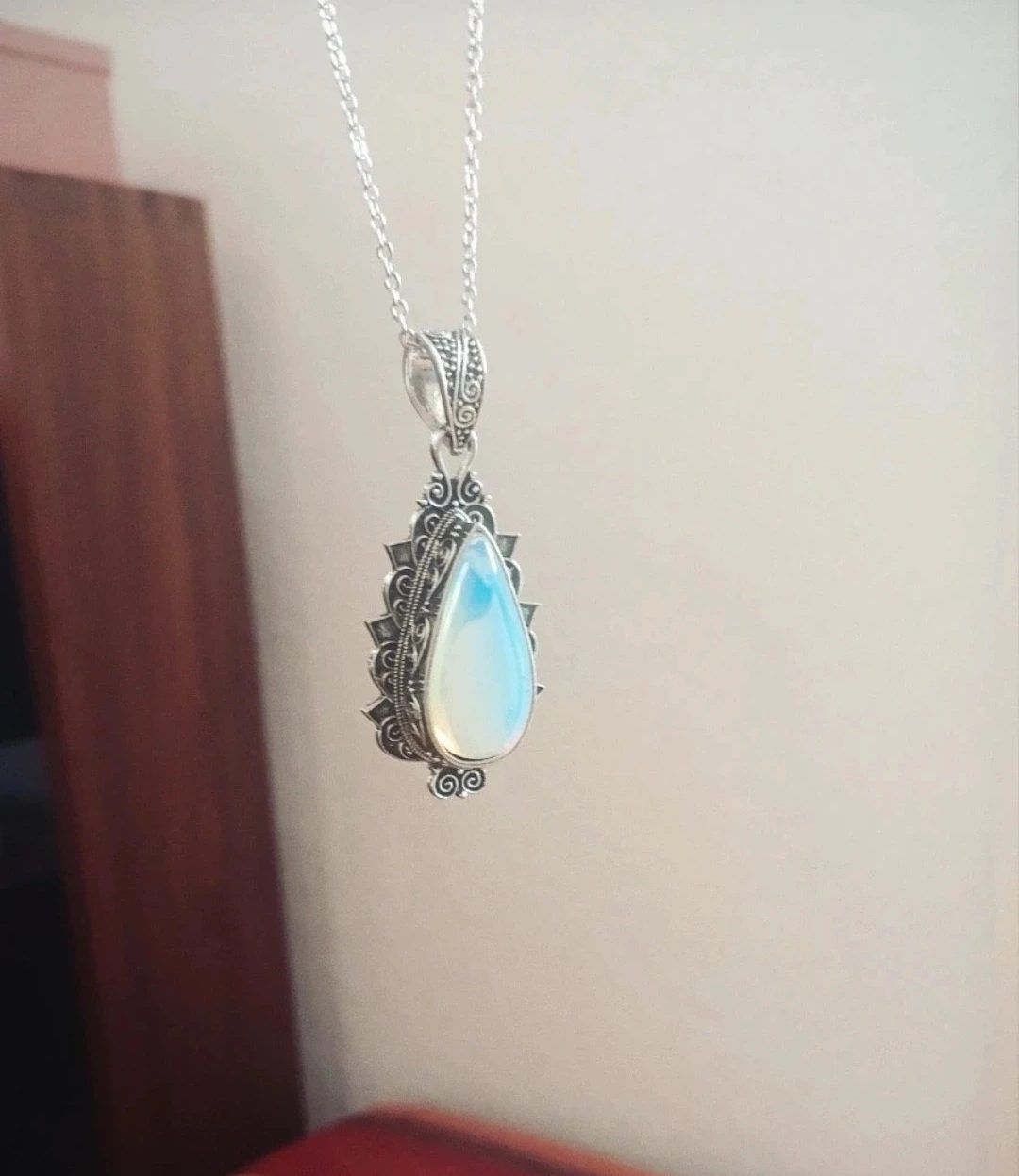 Vintage 🖤Wunderschöne Halskette mit Opalith/Mondstein-Anhänger im Vintage-Stil Size Einheitsgröße 