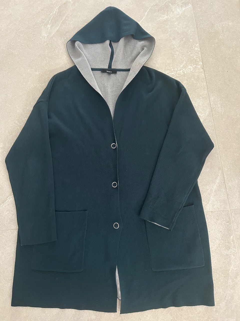 Bonita Dunkelgrüne lange Jacke / Cardigan mit Kapuze Size XL,42