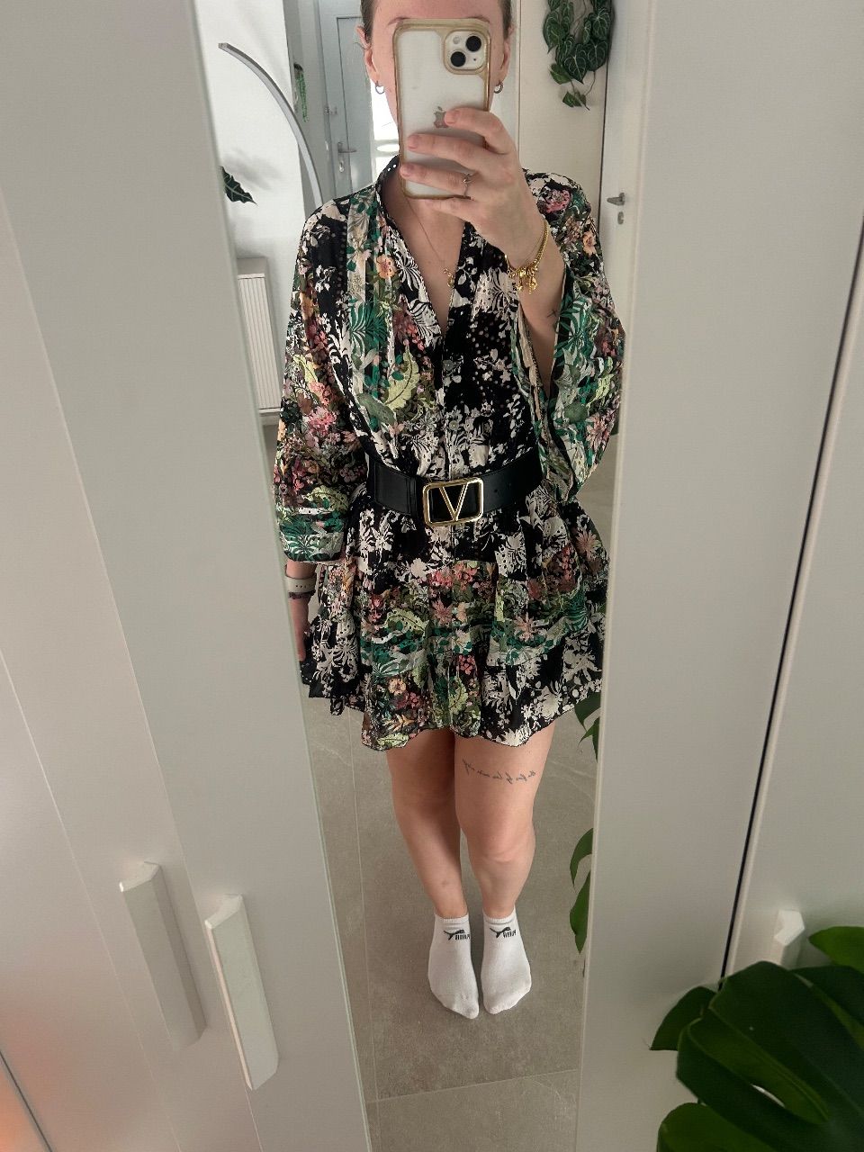 Ohne Marke Locker fallendes Tunika-Kleid mit Blumenmuster 🌸 Size L