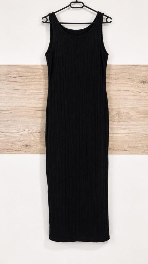 Shein Schwarzes geripptes Maxi-Kleid mit Rückenausschnitt Size XL