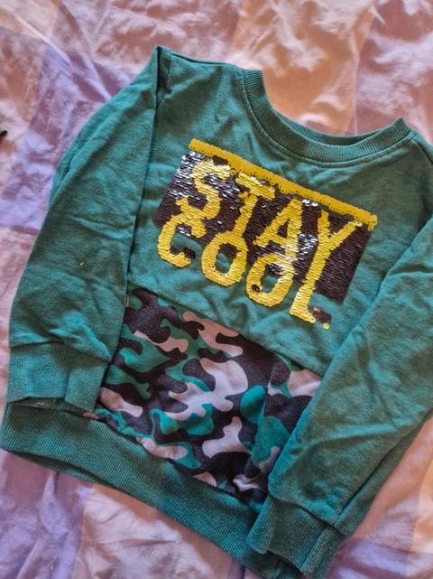 Ohne Marke Jungen Pullover / Sweatshirt „Stay Cool“ – Gr. 92 (Türkis/Camouflage)