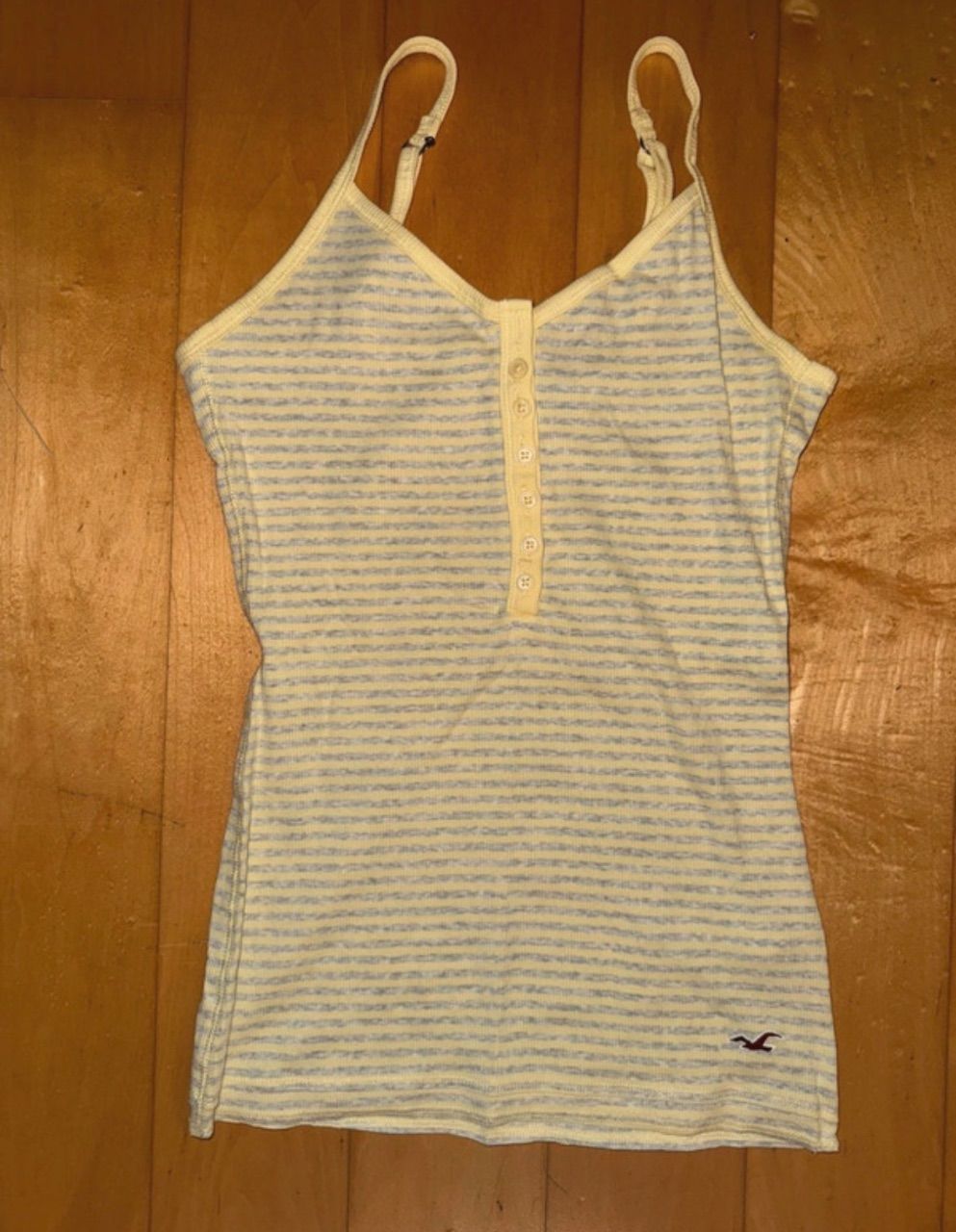 Hollister gelb/grau gestreiftes Henley Top von Hollister Size M