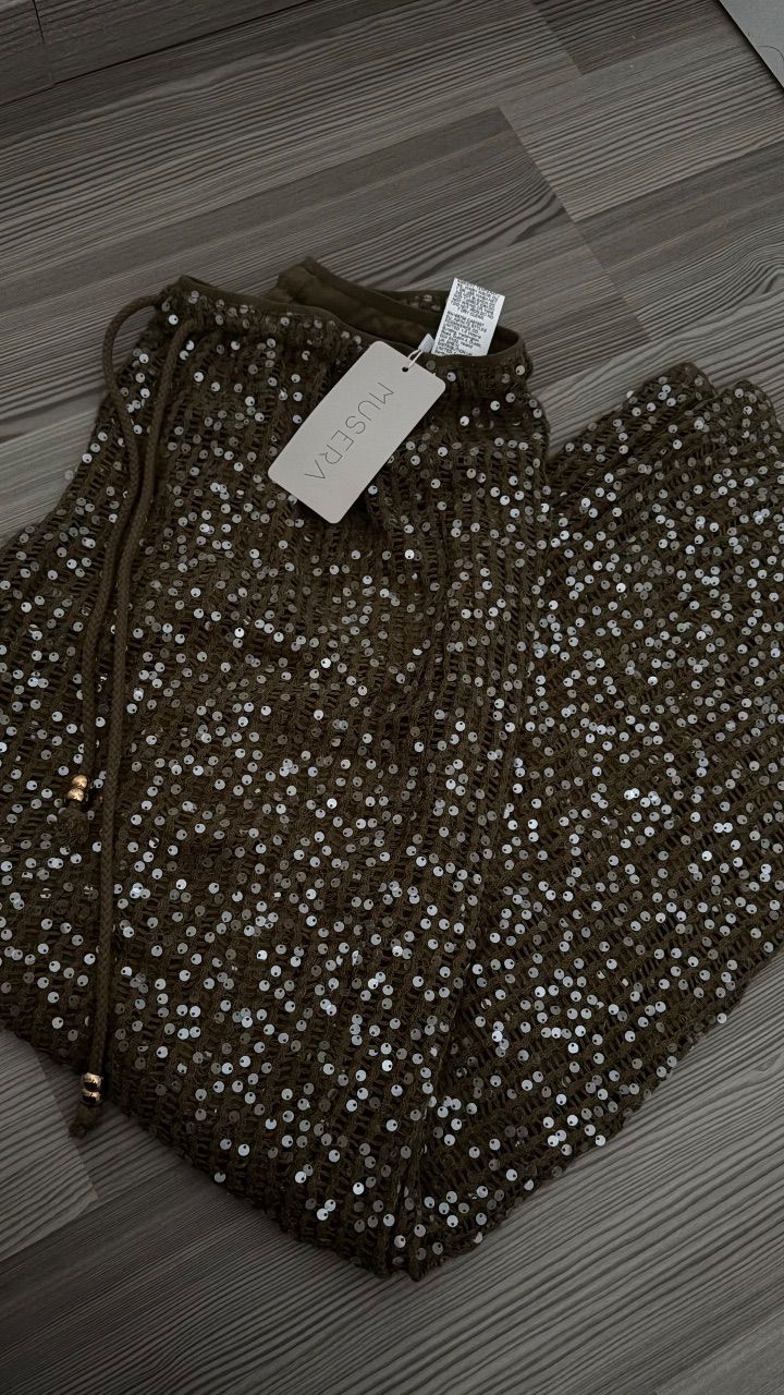 Pailletten Hose Khaki Size M
