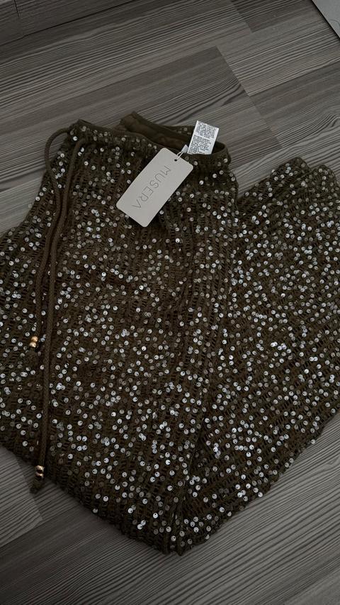 Pailletten Hose Khaki Size M