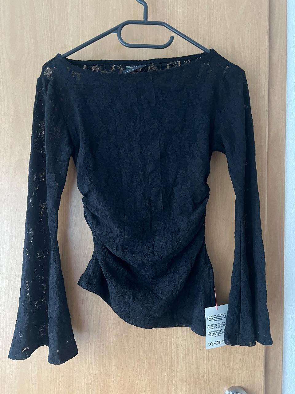ASOS Spitzen Oberteil mit langen Ärmeln | schwarz | sexy | elegant | Neu XS