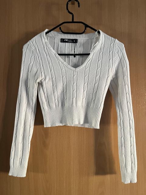 New Yorker New Yorker Pullover Crop | S | weiß | V-Ausschnitt Size S