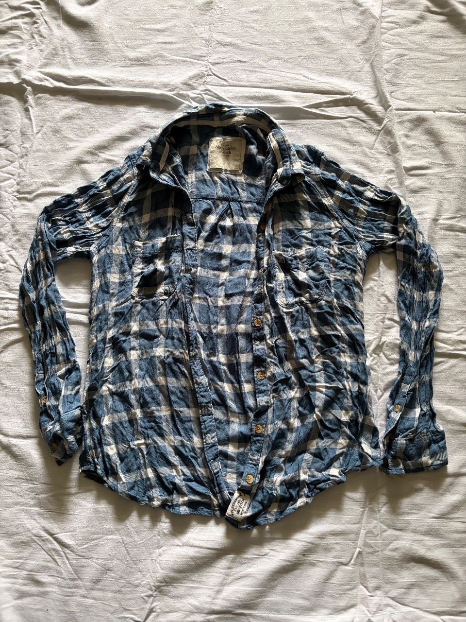 Abercrombie & fitch  Abercrombie & Fitch Karohemd Blau Weiß Flanell Bluse Elch Logo S Size S