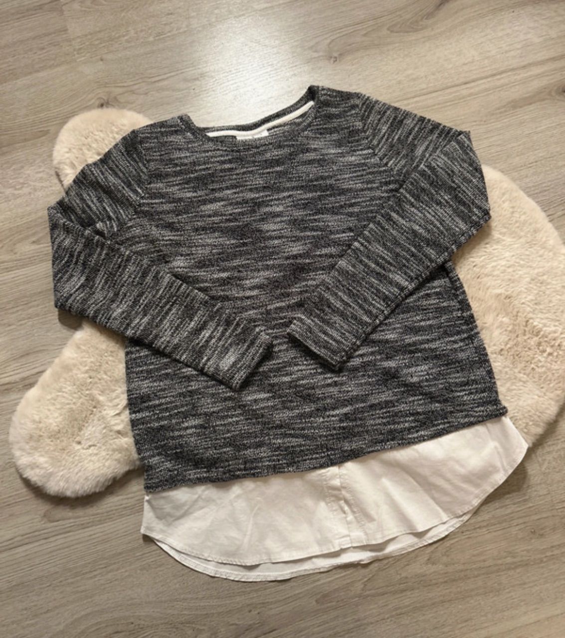 Gina Schwarz weiß melierter Pulli Pullover Strick Herbst Damen Bluse Size S
