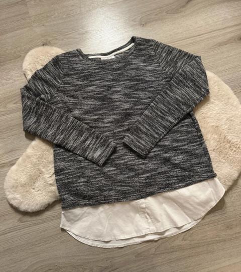 Gina Schwarz weiß melierter Pulli Pullover Strick Herbst Damen Bluse Size S