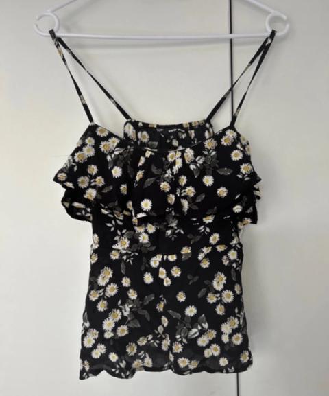 Tally Weijl Schößchen Top Volants schwarz Gänseblümchen y2k Look Size XS