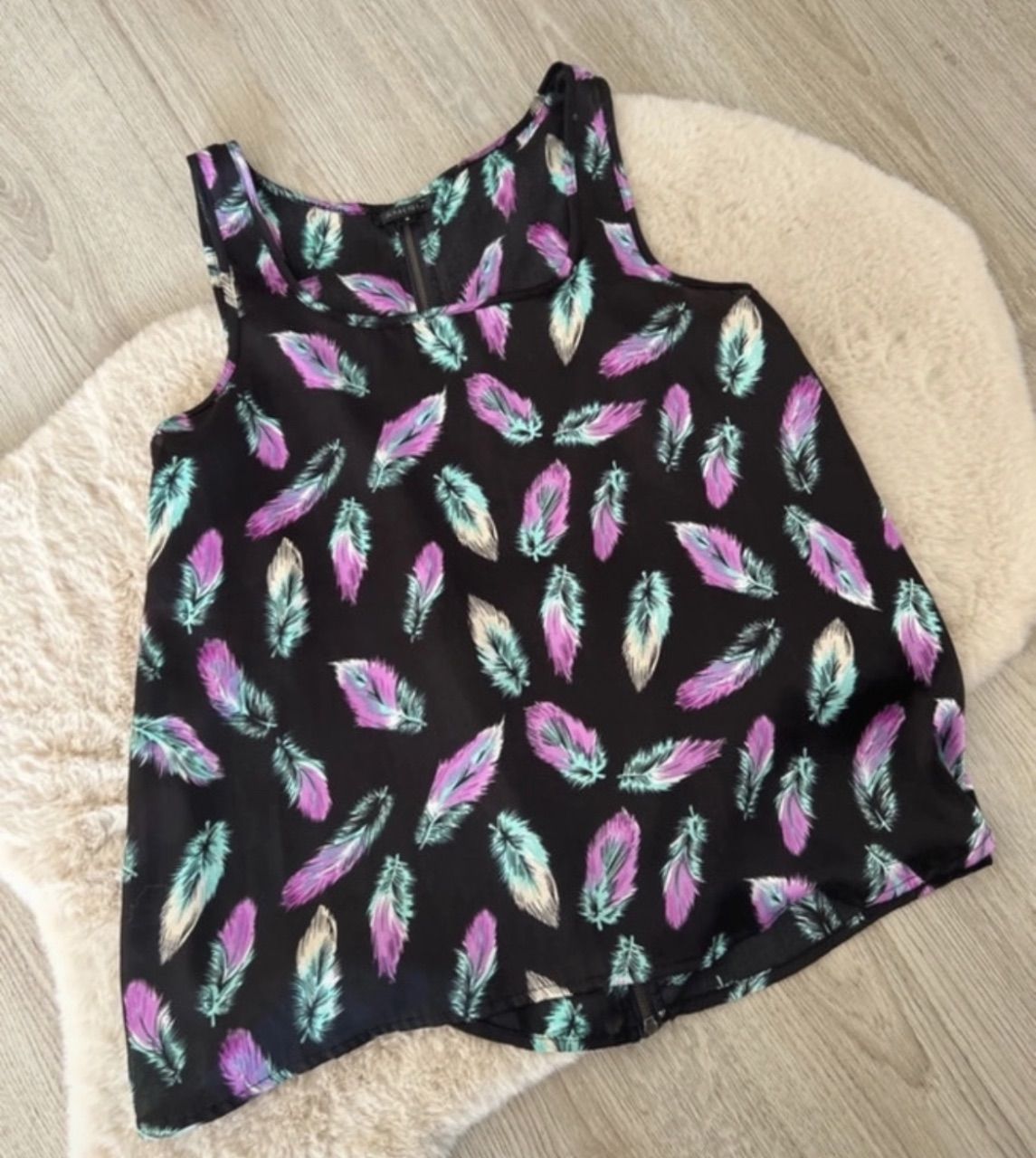 Amisu Bluse top Damen mit Federprint und Reißverschluss Amisu Gr. S Size S