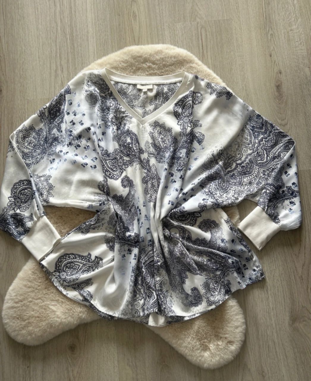 Milano  Damen Bluse Vintage Look Paisley weiß Blau Gr. S Milano  Size S