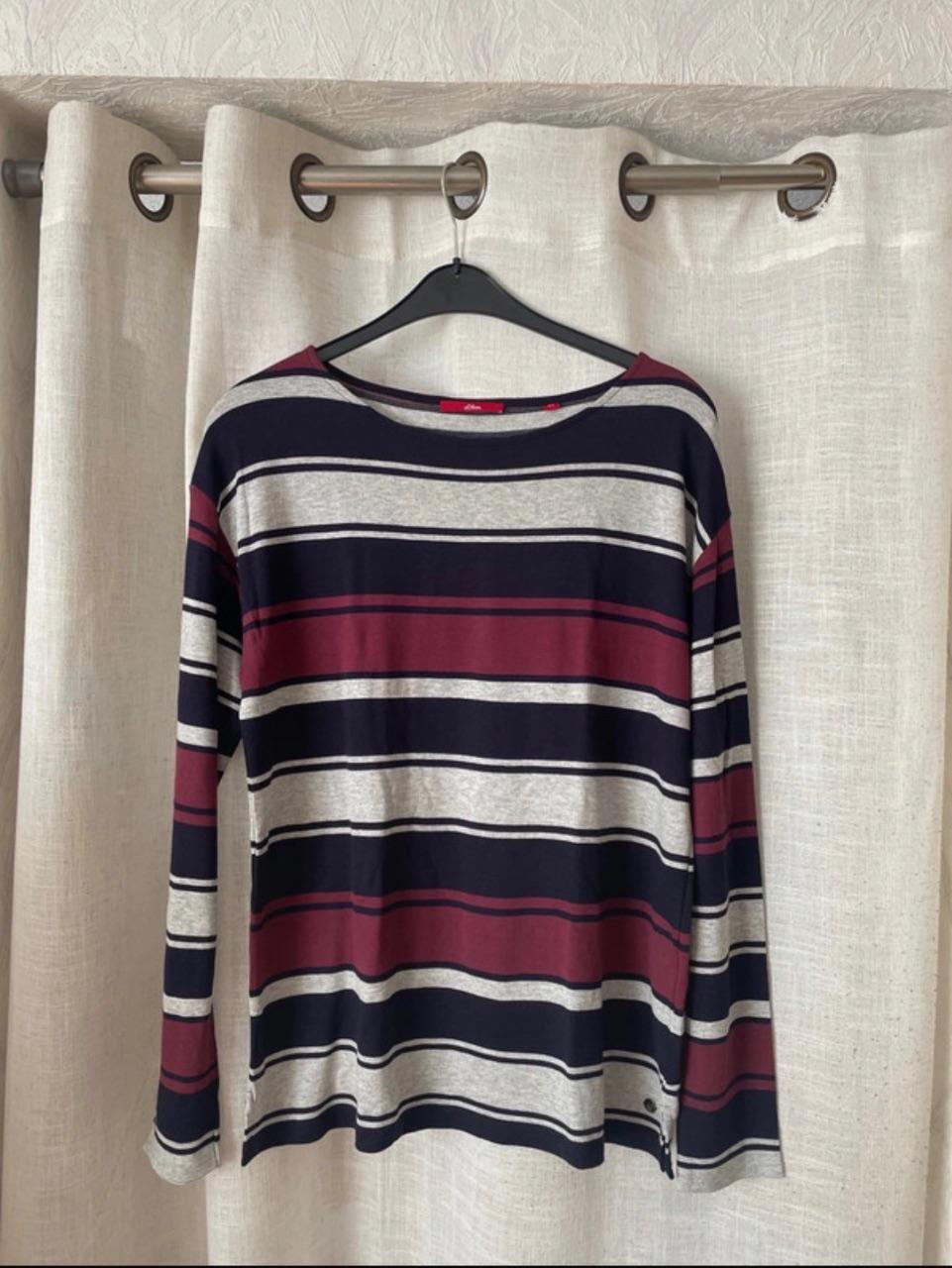 s.oliver streifen shirt gr. 44 langarm in blau rot grau