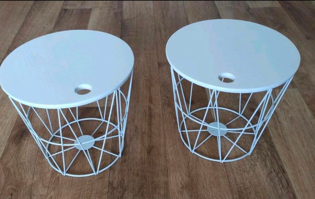 2x Beistelltisch weiß Metallkorb Design