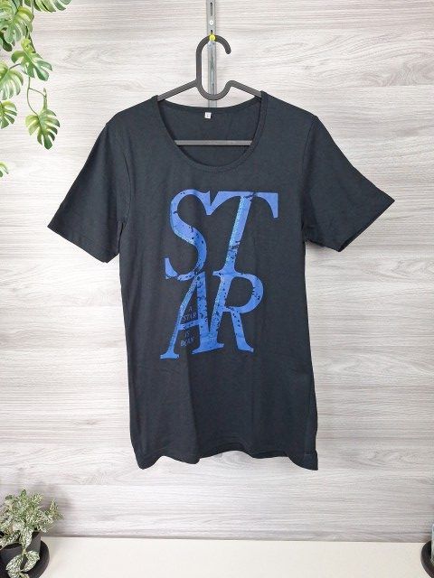 Ohne Marke Longshirt T-Shirt Kurzarmshirt Printshirt Schriftzug STAR Glitzer Frontprint Gr  Size L