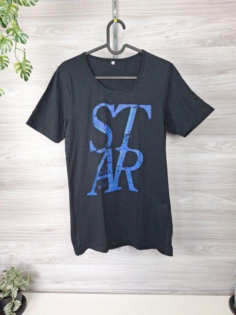 Ohne Marke Longshirt T-Shirt Kurzarmshirt Printshirt Schriftzug STAR Glitzer Frontprint Gr Size L