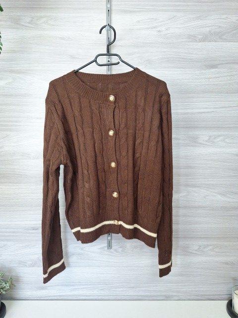Ohne Marke Strickjacke Cardigan Zopfstrick Goldknöpfe Braun Creme 36 Size S