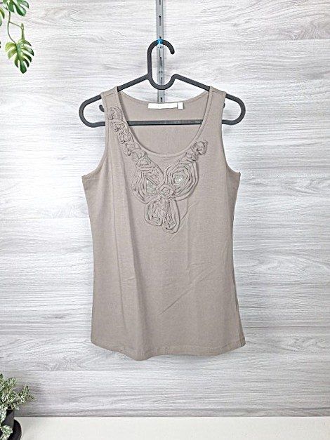 One Touch One Touch Longtop Tanktop Trägertop Damentop Rosendekor Blumenapplikation 38 Size M