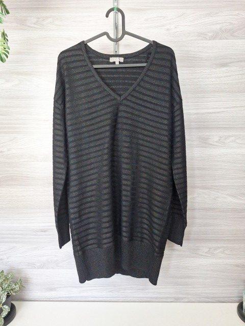 C&A C&A Longpullover Strickkleid Minikleid Glitzer Streifen Schwarz 36 Size S