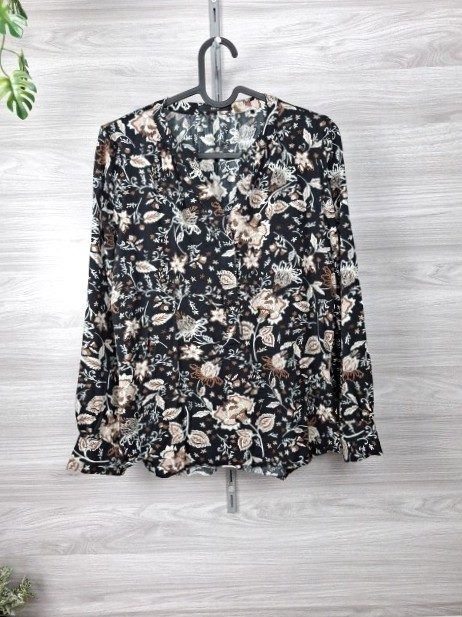 Zero Bluse Schlupfbluse Tunika Blumenmuster Floral Schwarz Beige 36