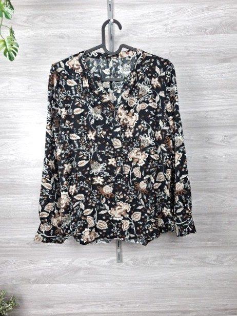 Zero Bluse Schlupfbluse Tunika Blumenmuster Floral Schwarz Beige 36