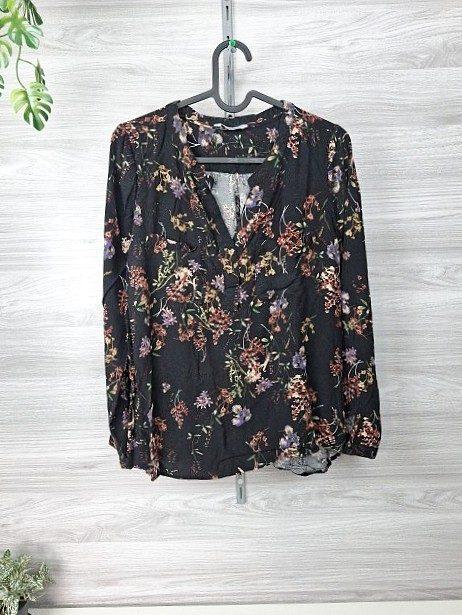 Zabione Zabione Oversize Bluse Tunika Blumenprint Floral Langarm Schwarz 36 Size S