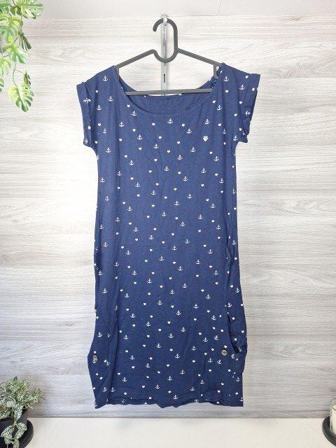 Ohne Marke Sommerkleid Longshirt Anker Herzen Maritim Taschen Blau 34 Size XS
