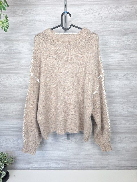 JDY JDY Strickpullover Kuschelpullover Kontrastnähte Oversize Beige 38 Size M
