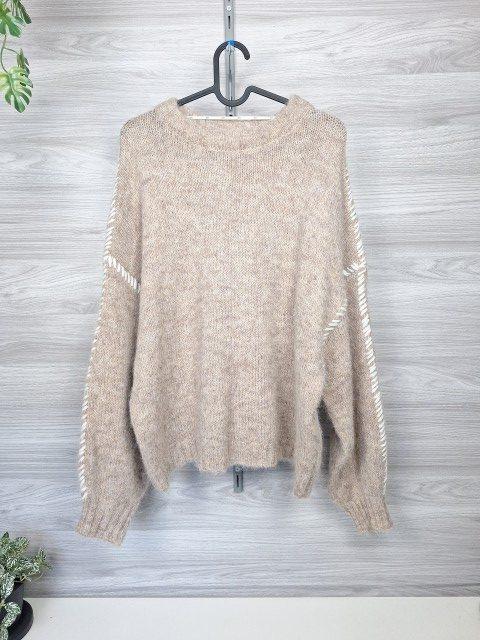 JDY Strickpullover Kuschelpullover Kontrastnähte Oversize Beige 38