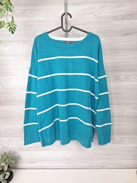 Cecil Cecil Strickpullover Streifenpullover Ringelpullover Türkis Weiß 42 Size XL