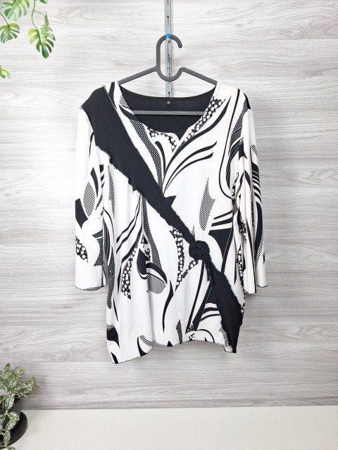 Ohne Marke Tunika Blusentunika Longtunika Schwarz Weiß Grafikmuster 3/4 Arm 38/40 Size M