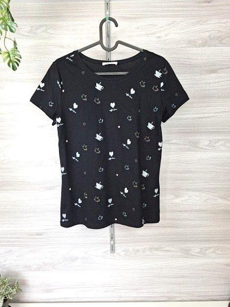 Orsay T-Shirt Kurzarmshirt Kaffeeprint Herzen Schwarz 36
