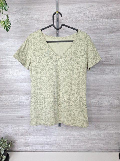 C&A C&A T-Shirt Kurzarmshirt Blumenshirt V-Ausschnitt Hellgrün 40 Size L
