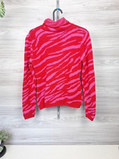 Ohne Marke Rollkragenpullover Strickpullover Zebramuster Animalprint Pink Rot 38 Size M