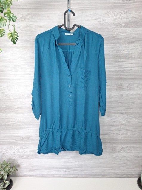 Yessica Longbluse Tunikabluse Schlupfbluse Viskosebluse Knopfleiste Tunika Gr 38