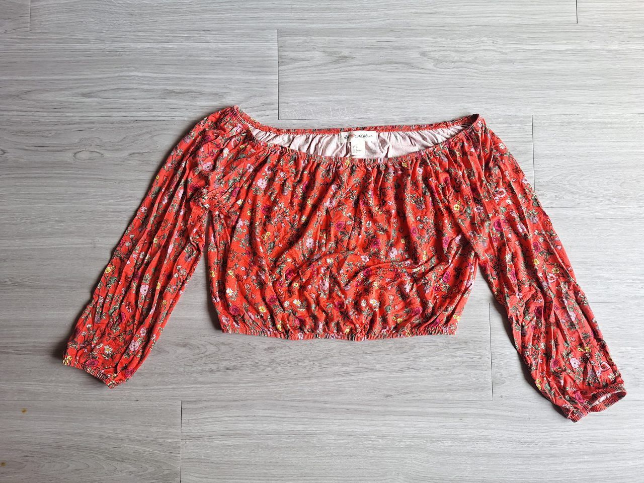 H&M H&M Coachella Carmenbluse Off Shoulder Bluse Crop Top Blumen 38 Size M