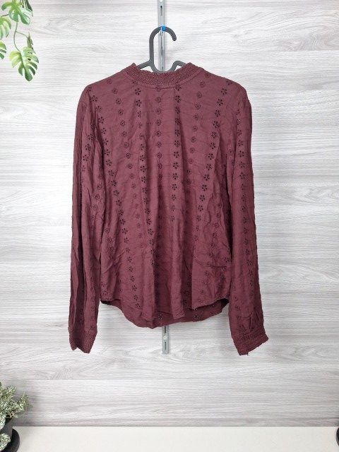 H&M L.O.G.G. Bluse Lochstickerei Broderie Anglaise Langarm 38