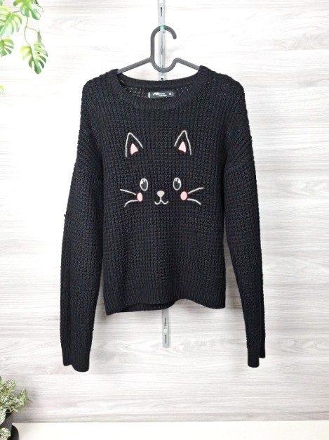 FB Sister FB Sister Strickpullover Katzenpullover Katzenmotiv Schwarz 36 Size S