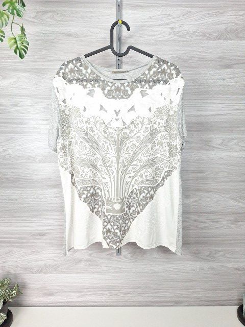 Zara Zara Printshirt Shirt Ornament Blumenprint Kurzarm Weiß 40 Size L
