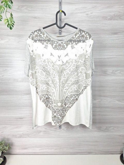 Zara Zara Printshirt Shirt Ornament Blumenprint Kurzarm Weiß 40 Size L